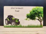 Deutz Warrior Traktor Brettchen mit Wunschnamen